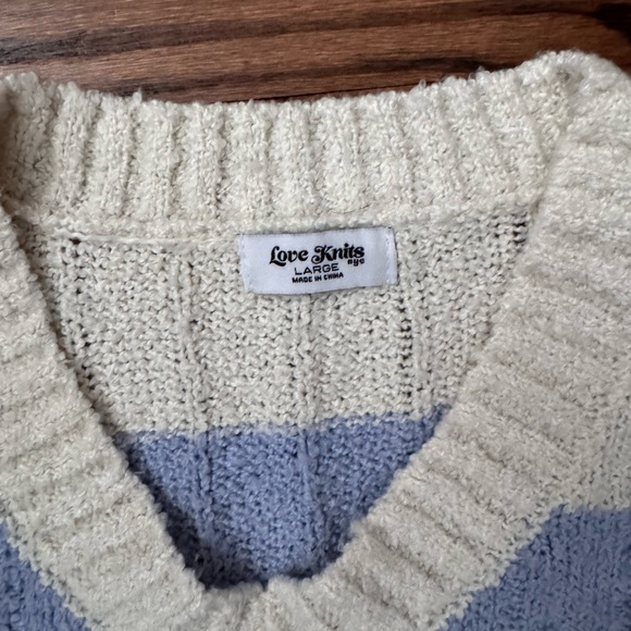 Francesca's Collections Cream and Blue Striped Sweater - Picture 2 of 2